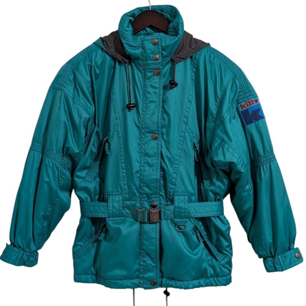 Vintage 80s-90s Killy Teal Belted Insulated Ski Jacket Coat - Women's US 8